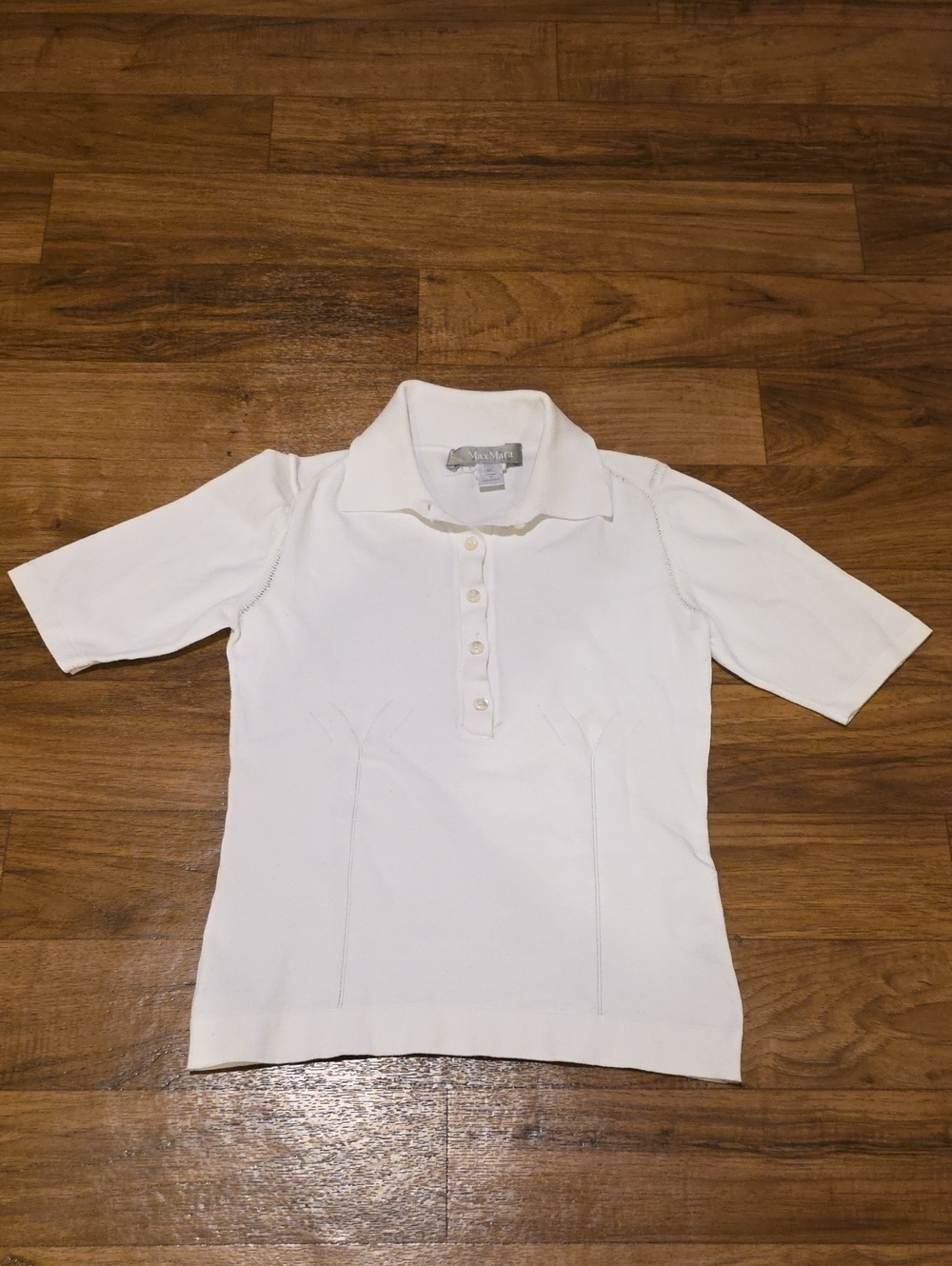 White Short-Sleeve Polo Knit Top